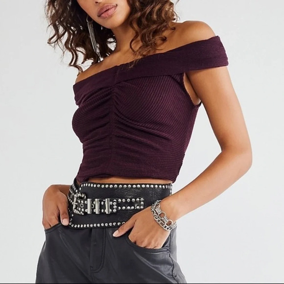 FREE PEOPLE
This Cutie Ruched Off-The-Shoulder Top in Black Raisin, Medium, NWT​ - Picture 1 of 12
